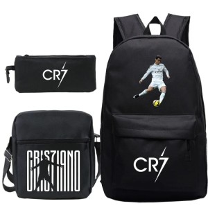 Zestaw 3w1 Plecak CR7 Cristiano Ronaldo – Plecak Szkolny, Torba na Ramię i Piórnik – Czarny, Lekki 