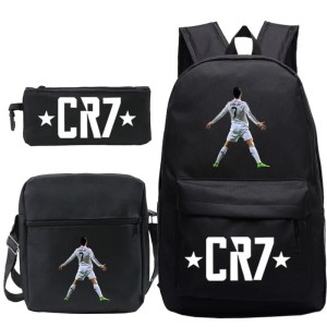 Zestaw 3w1 Plecak CR7 Cristiano Ronaldo – Plecak Szkolny, Torba na Ramię i Piórnik – Czarny, Lekki 
