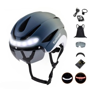 Kask rowerowy LED z kierunkowskazami 57–62 cm inteligentny, pilot, USB, wizjer magnetyczny