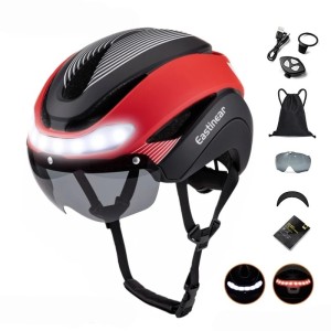 Kask rowerowy LED z kierunkowskazami 57–62 cm inteligentny, pilot, USB, wizjer magnetyczny