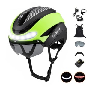 Kask rowerowy LED z kierunkowskazami 57–62 cm inteligentny, pilot, USB, wizjer magnetyczny 