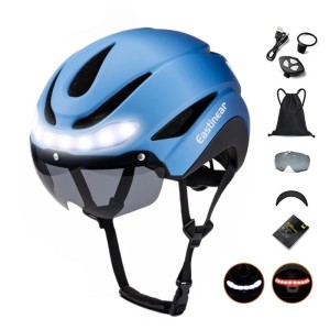 Kask rowerowy LED z kierunkowskazami 57–62 cm inteligentny, pilot, USB, wizjer magnetyczny