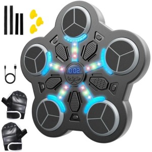 Interaktywny Trenażer Bokserski Muzyczny LED – Ścienna Tarcza Bokserska 5 Pól + Rękawice 32 cm