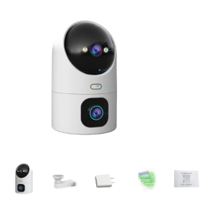 Kamera z podwójnym obiektywem WiFi 4K z automatycznym śledzeniem w kolorze białym