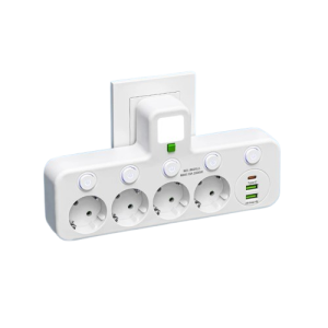 Rozdzielacz Gniazdo Elektryczne 4x230V + 3xUSB Typ-C, Listwa do Kontaktu z Lampką Nocną i Wyłącznikami, 2500W