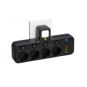 Rozdzielacz Gniazdo Elektryczne 4x230V + 3xUSB Typ-C, Listwa do Kontaktu z Lampką Nocną i Wyłącznikami, 2500W 